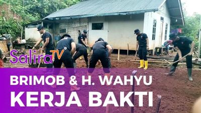 Brimob Cineam Bersama Bos Durian Kujang Bergotong Royong Mengerjakan Pondasi dan Mengangkut Material